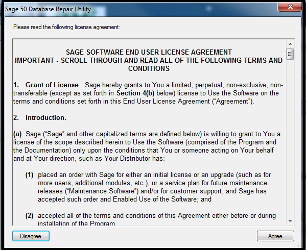 sage 50 database repair utility license agreement
