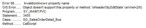 Sage 100 error 88 invalid property name