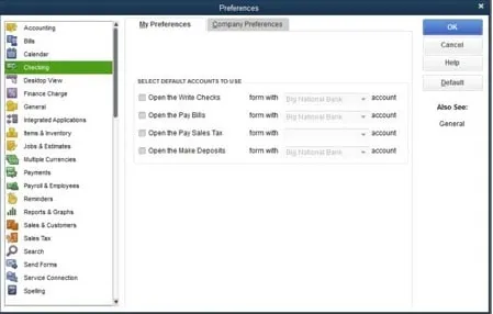 Change the default Bank Account QuickBooks OLSU 1013