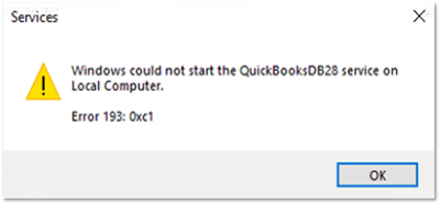 QuickBooks Error 193:0xc1 windows could not start the quickbooksdb28 service