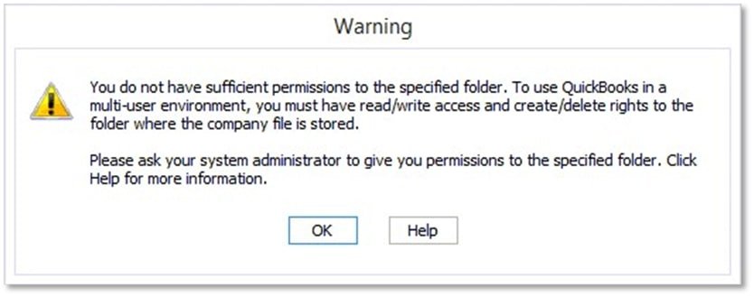 QuickBooks Error Message: You do not have sufficient permissions to the specified folder
