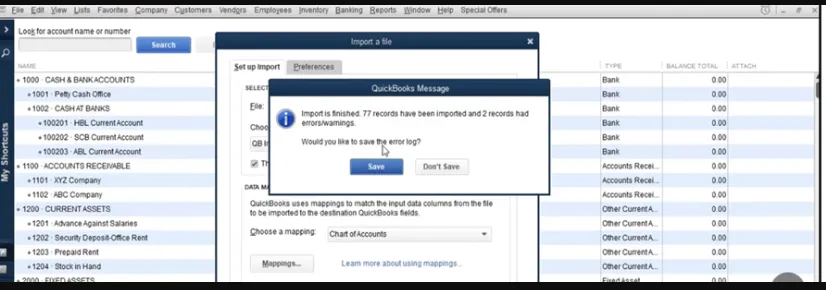 Import Chart of Accounts from Excel to QuickBooks 13